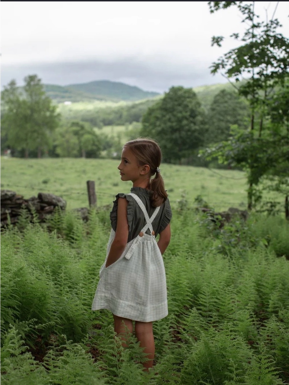 Soor Ploom Eloise Linen Graph Paper Print Pinafore Dress Sz 6 Kids
